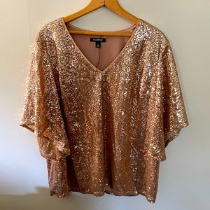 NEW Roz & Ali Rose Gold Sequin V-Neck Blouse